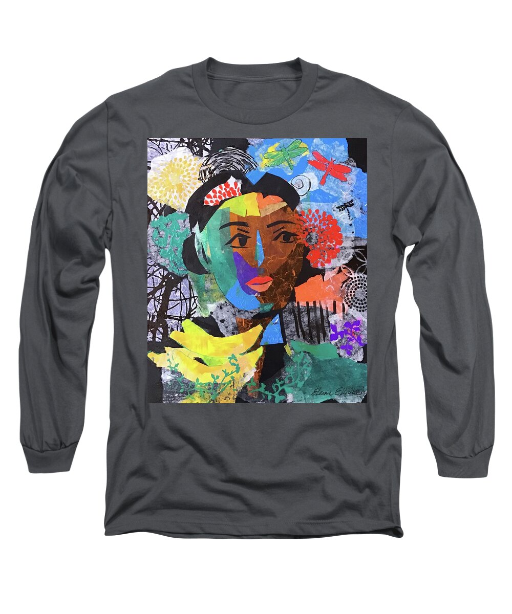 Portrait Long Sleeve T-Shirt featuring the painting Mujer con Bananas by Elaine Elliott