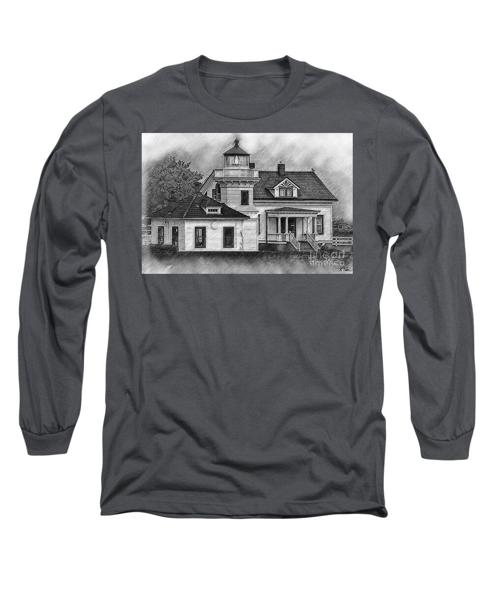 Lighthouse Long Sleeve T-Shirt featuring the digital art Mukilteo Lighthouse Sketched by Kirt Tisdale