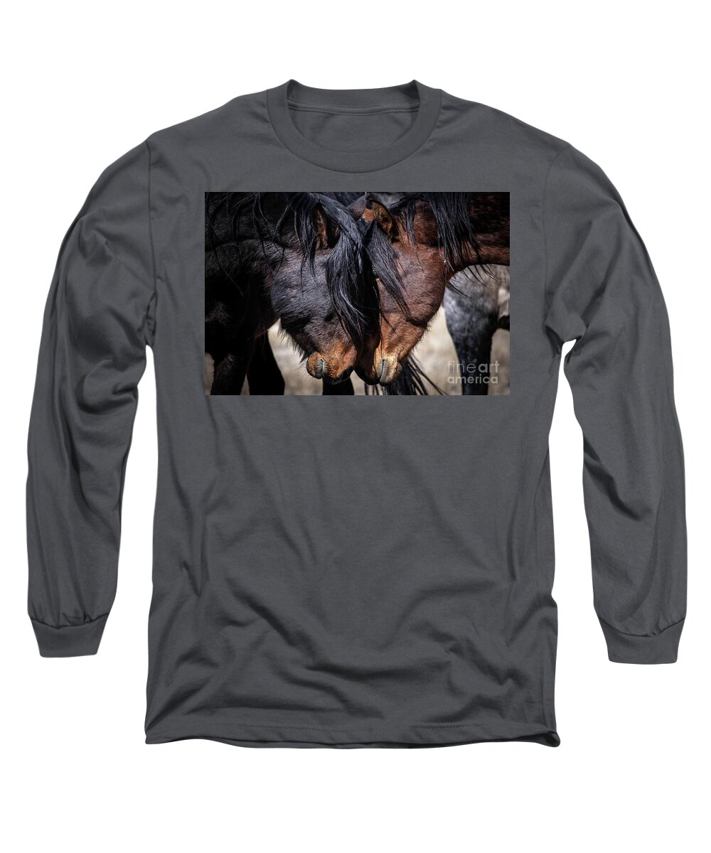 Wild Horses Long Sleeve T-Shirt featuring the photograph Mustangs Head to Head by Julie Argyle