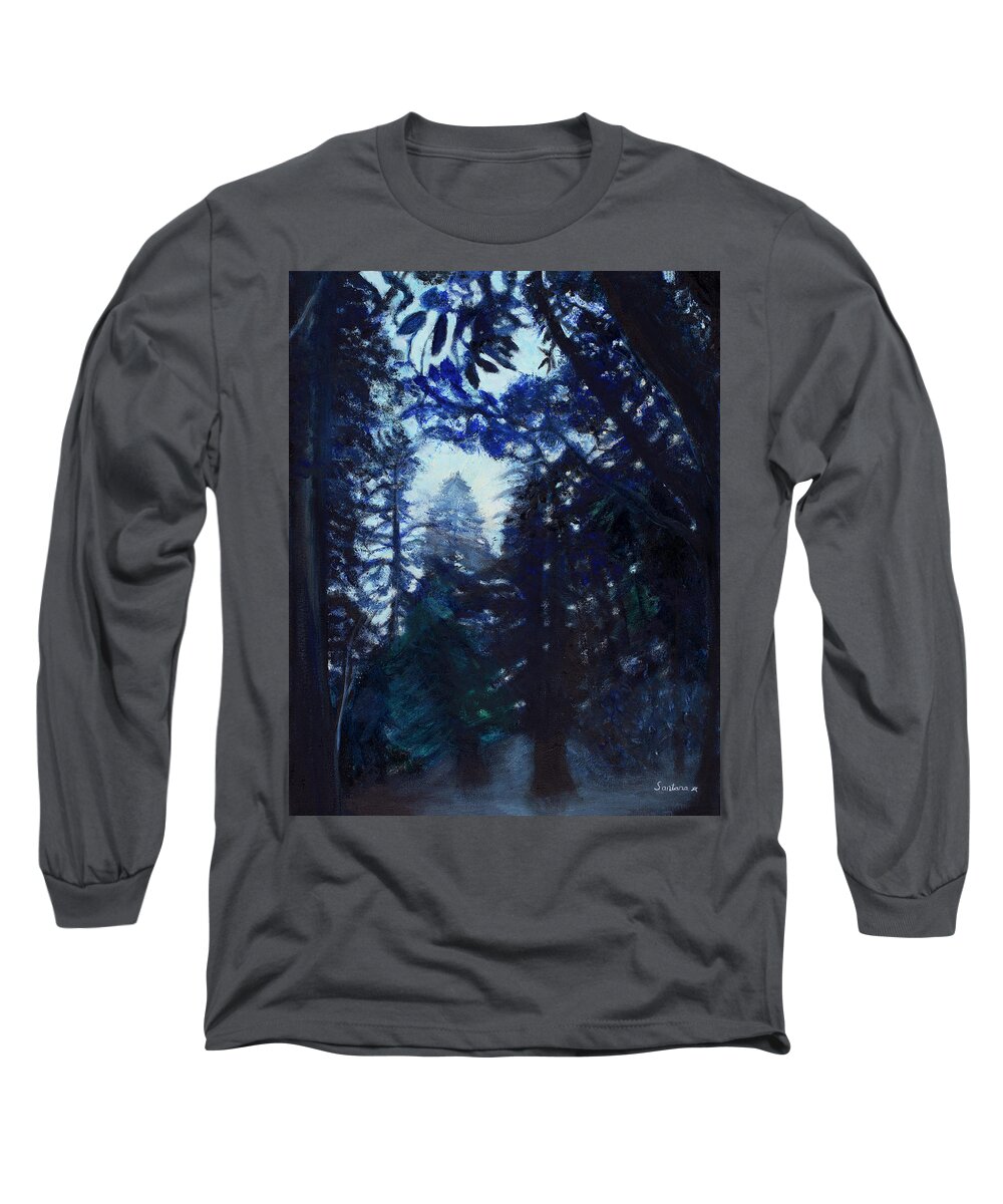 Trees Long Sleeve T-Shirt featuring the painting Mystical Forest by Santana Star