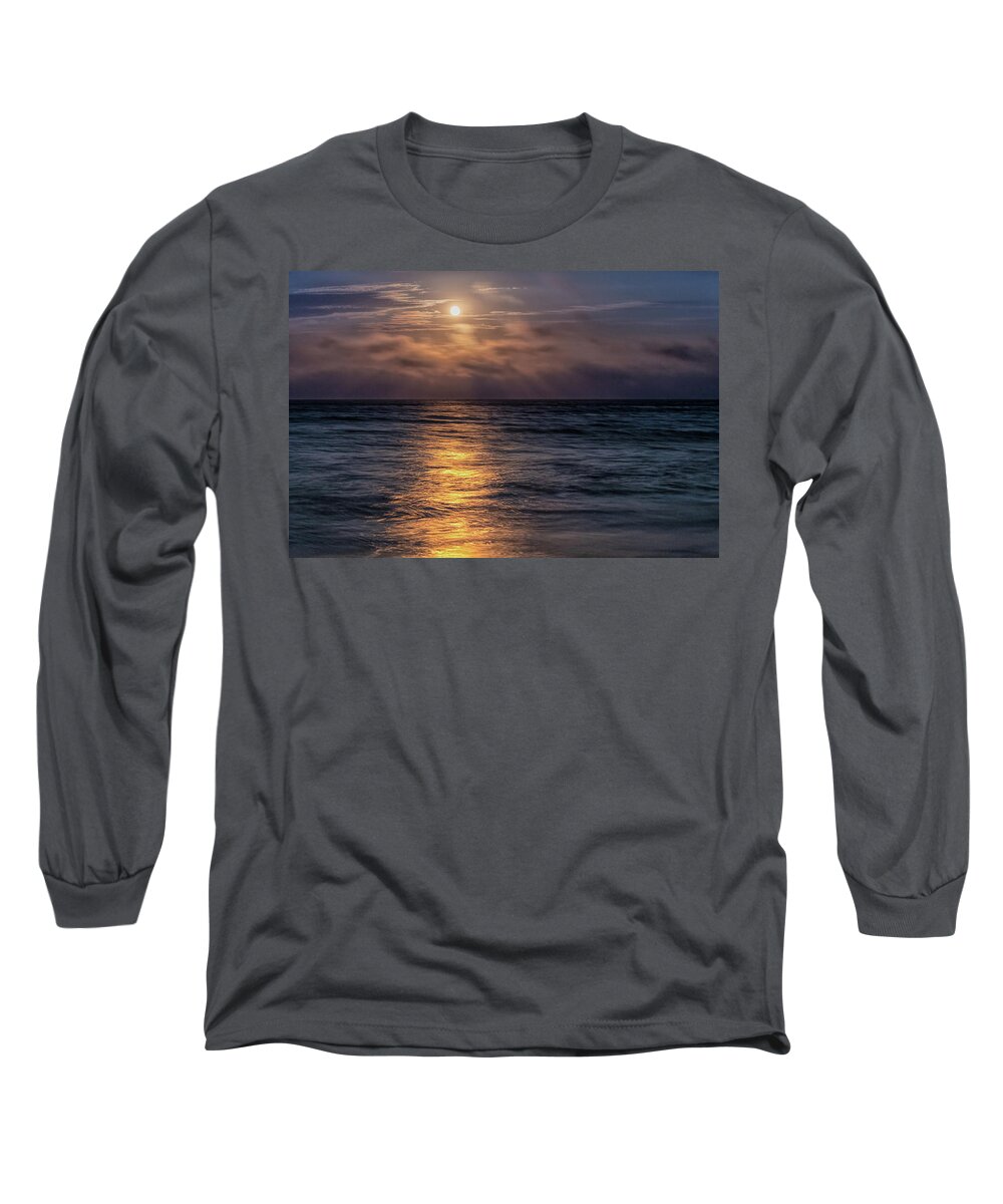 Cape Cod Moonrise Long Sleeve T-Shirt featuring the photograph Nauset Beach Moonrise by Rod Best