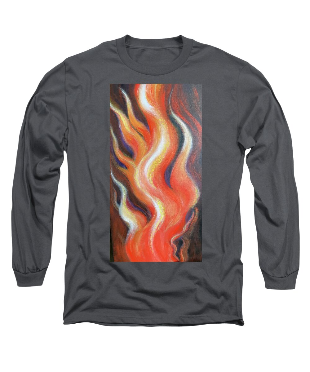 Navel Chakra Long Sleeve T-Shirt featuring the painting Navel Chakra Fire in the Belly by Holly Stone