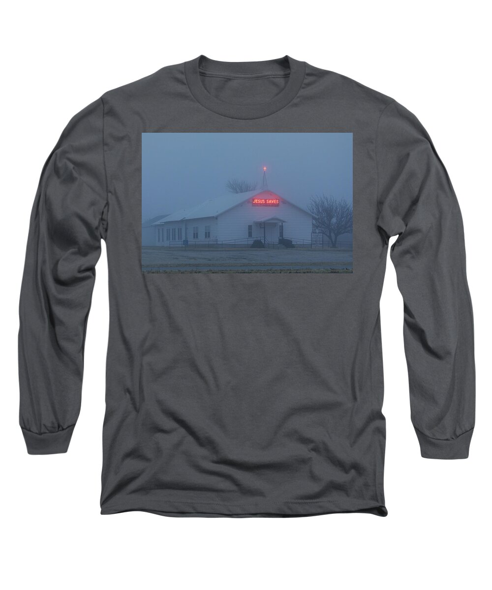 Neon Long Sleeve T-Shirt featuring the photograph Neon Jesus by Steve Templeton