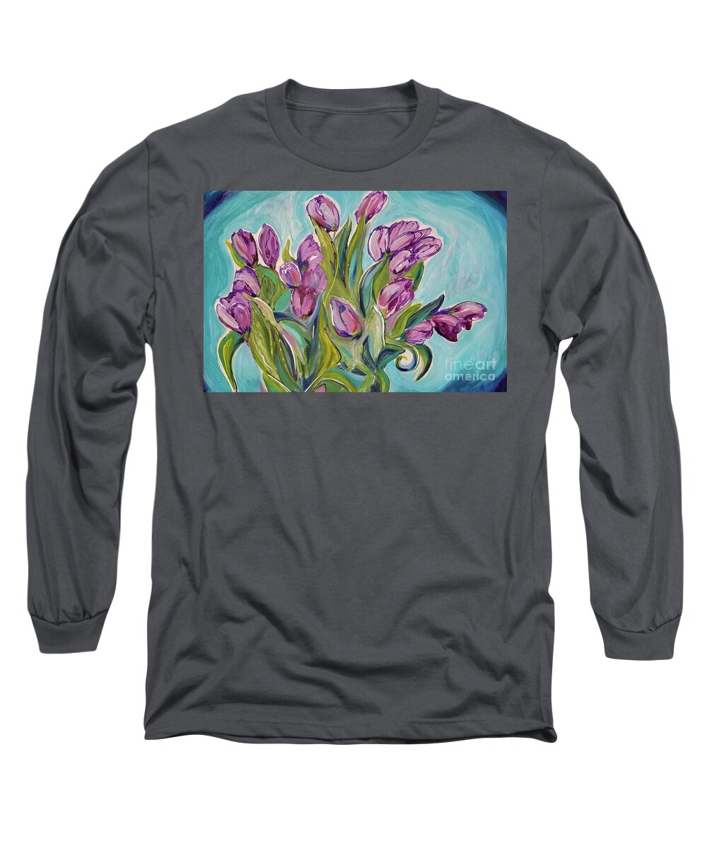 Tulips Long Sleeve T-Shirt featuring the painting New Tulips by Catherine Gruetzke-Blais