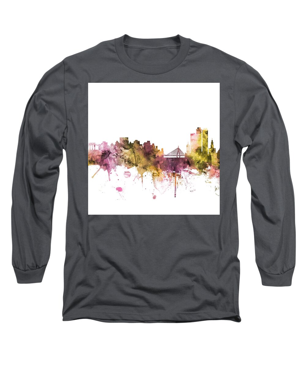 New York Long Sleeve T-Shirt featuring the digital art New York and Boston Skylines Mashup Part 2 of 3 by Michael Tompsett