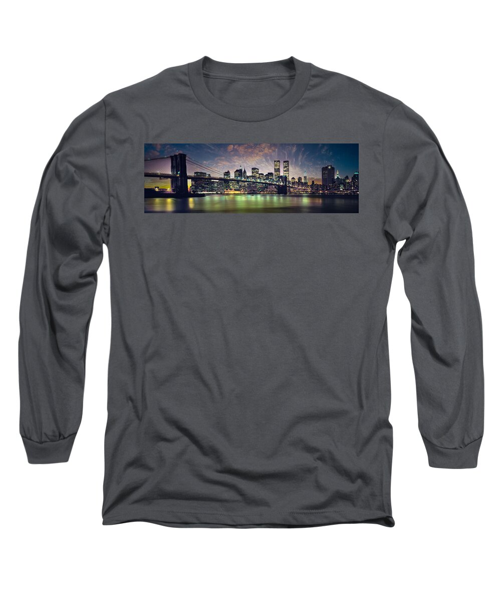 New York City Skyline Long Sleeve T-Shirt featuring the photograph New York City Skyline by Jon Neidert