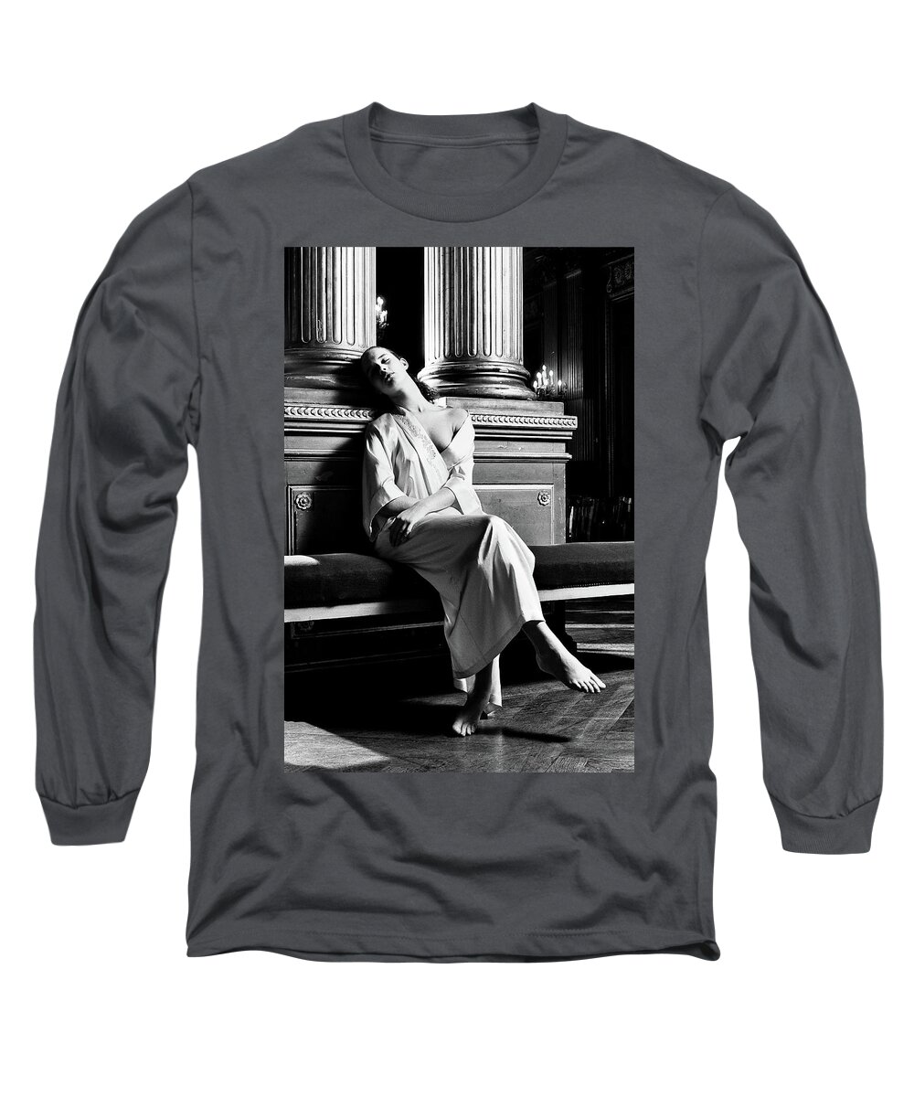 Night Robe Long Sleeve T-Shirt featuring the photograph Night Robe French Vogue 1988 by Steve Ladner