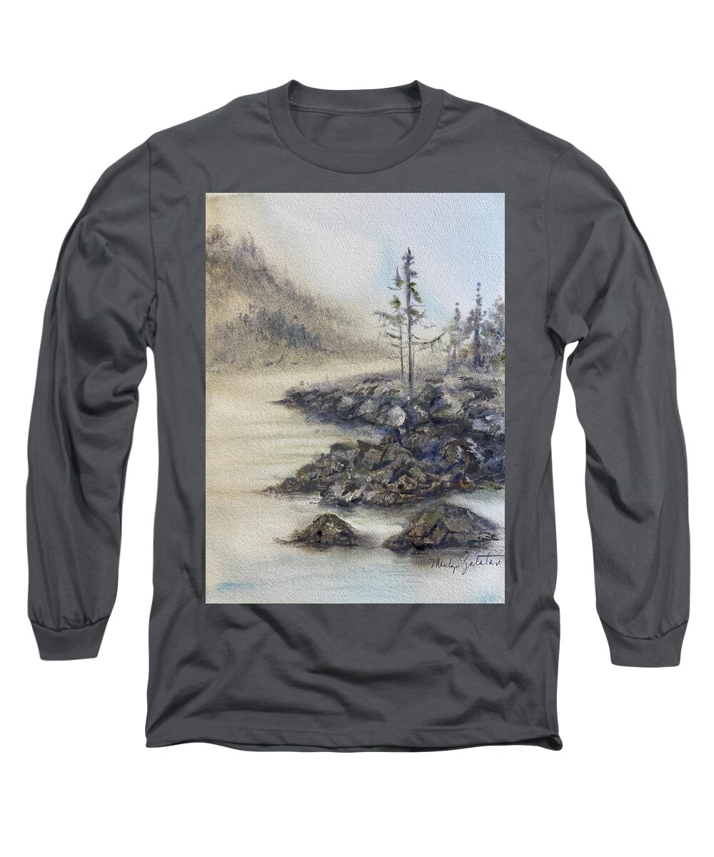 Watercolor Long Sleeve T-Shirt featuring the painting Northern Mist by Marilyn Zalatan