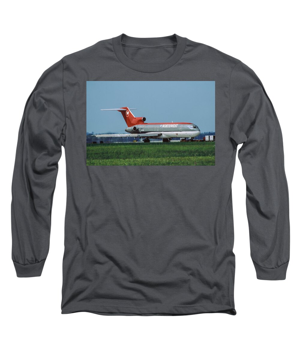 Northwest Airlines Long Sleeve T-Shirt featuring the photograph Northwest Airlines Boeing 727 at Miami by Erik Simonsen