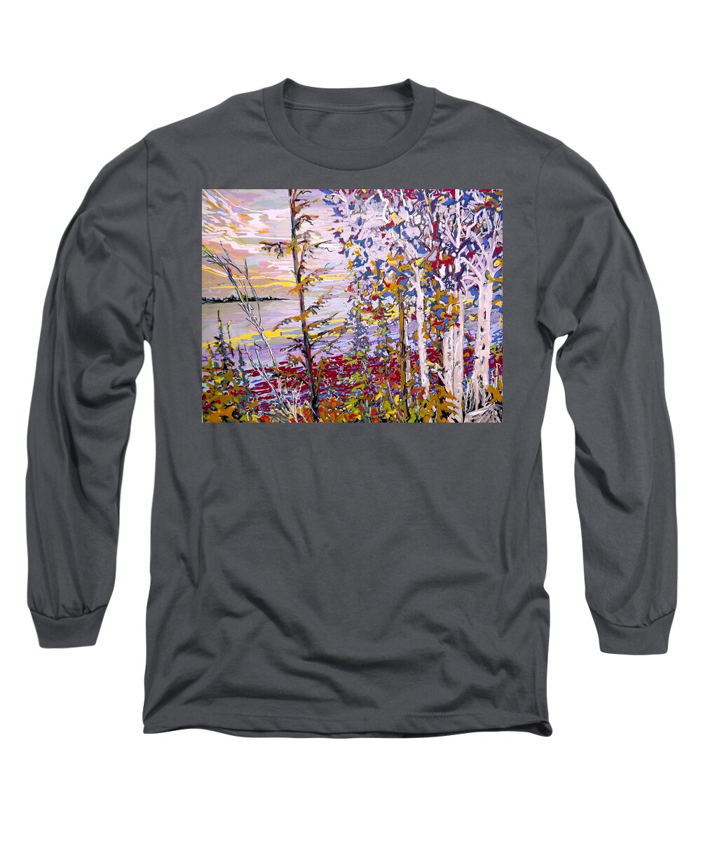 Sunset Long Sleeve T-Shirt featuring the painting November sunset on Lake Huron by Marysue Ryan
