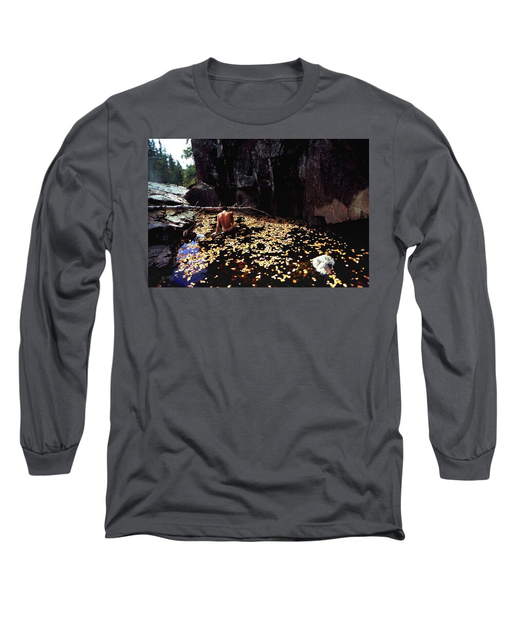 Leaves Long Sleeve T-Shirt featuring the photograph Nude in a Pool of Leaves by Wayne King