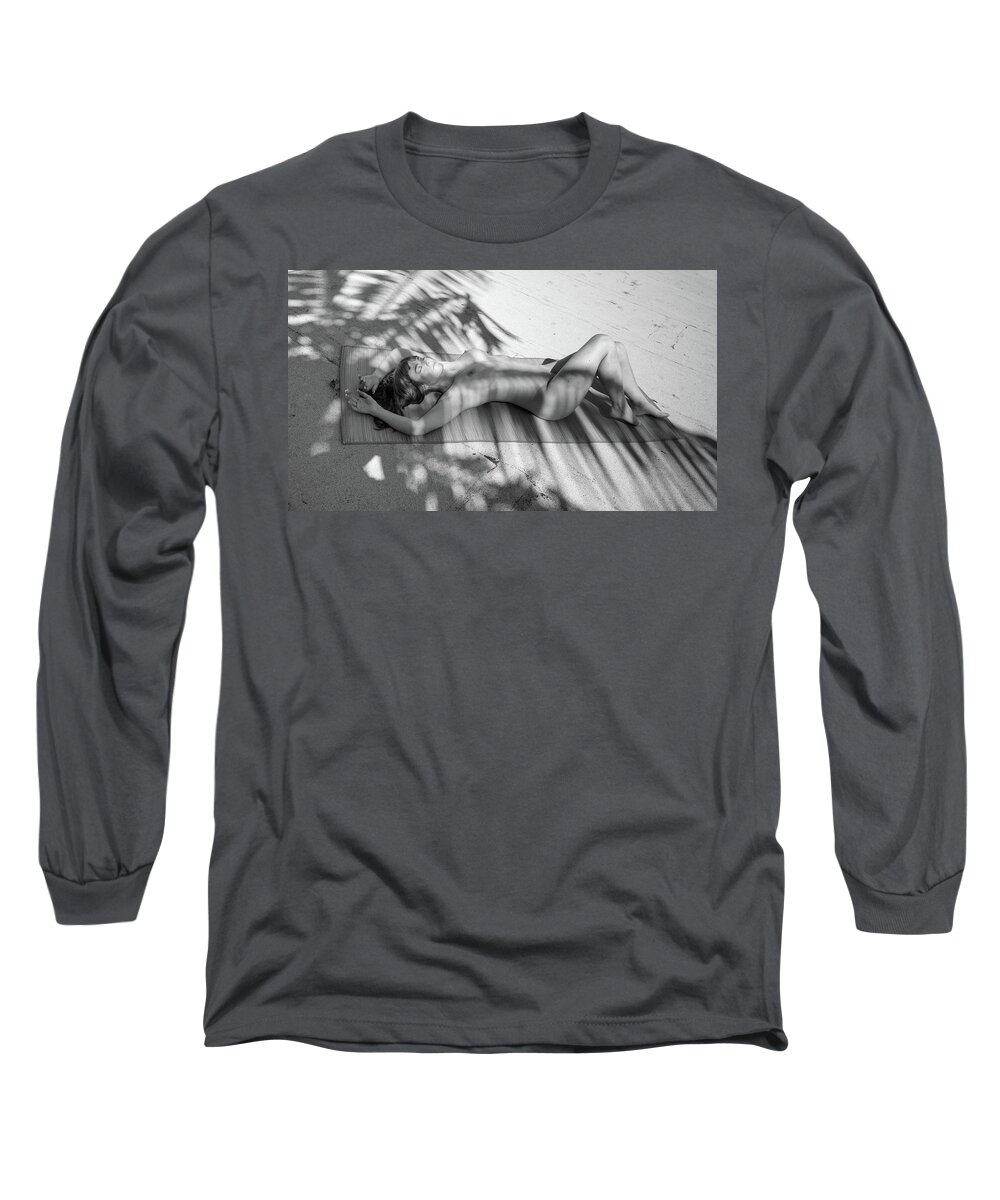 Nude Long Sleeve T-Shirt featuring the photograph Nude sunbathing under the palms by Michael Fryd