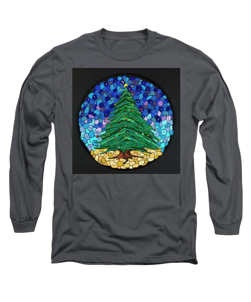 Christmas Tree Lights Long Sleeve T-Shirt featuring the painting O Christmas Tree by Mike Stanko