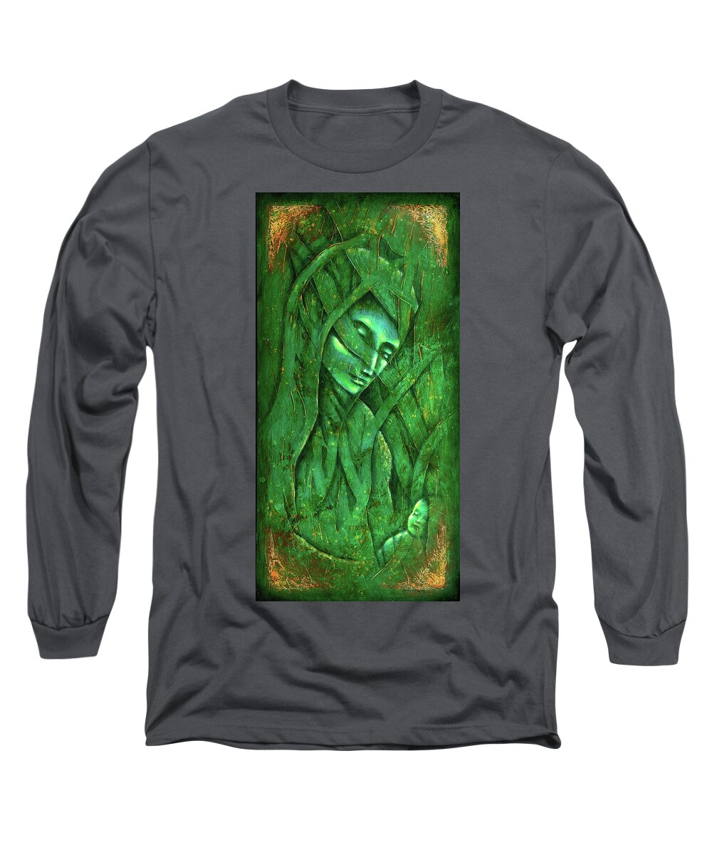 Native American Long Sleeve T-Shirt featuring the painting Ocean Birth by Kevin Chasing Wolf Hutchins