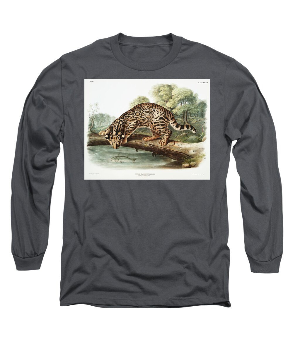 America Long Sleeve T-Shirt featuring the mixed media Ocelot. John Woodhouse Audubon Illustration by World Art Collective