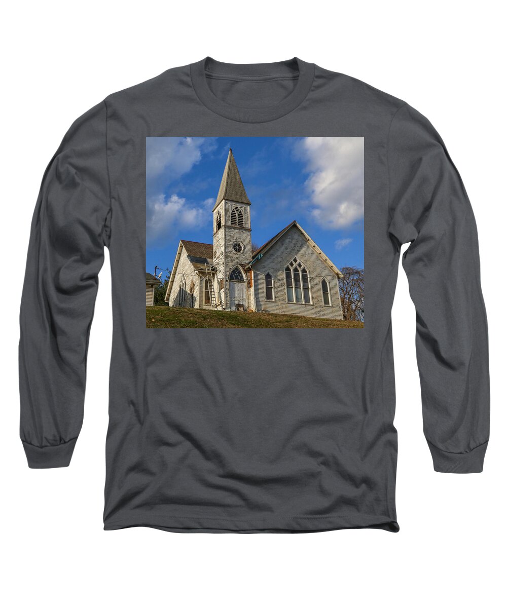 Blue Sky Long Sleeve T-Shirt featuring the photograph Old Country Church by Kevin Craft