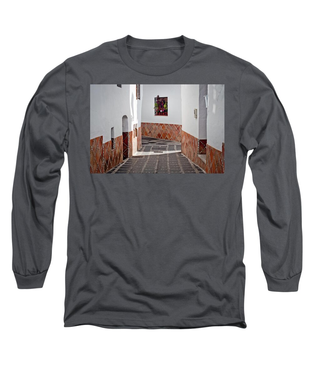 Spain Long Sleeve T-Shirt featuring the digital art Old Street in Competa by Naomi Maya