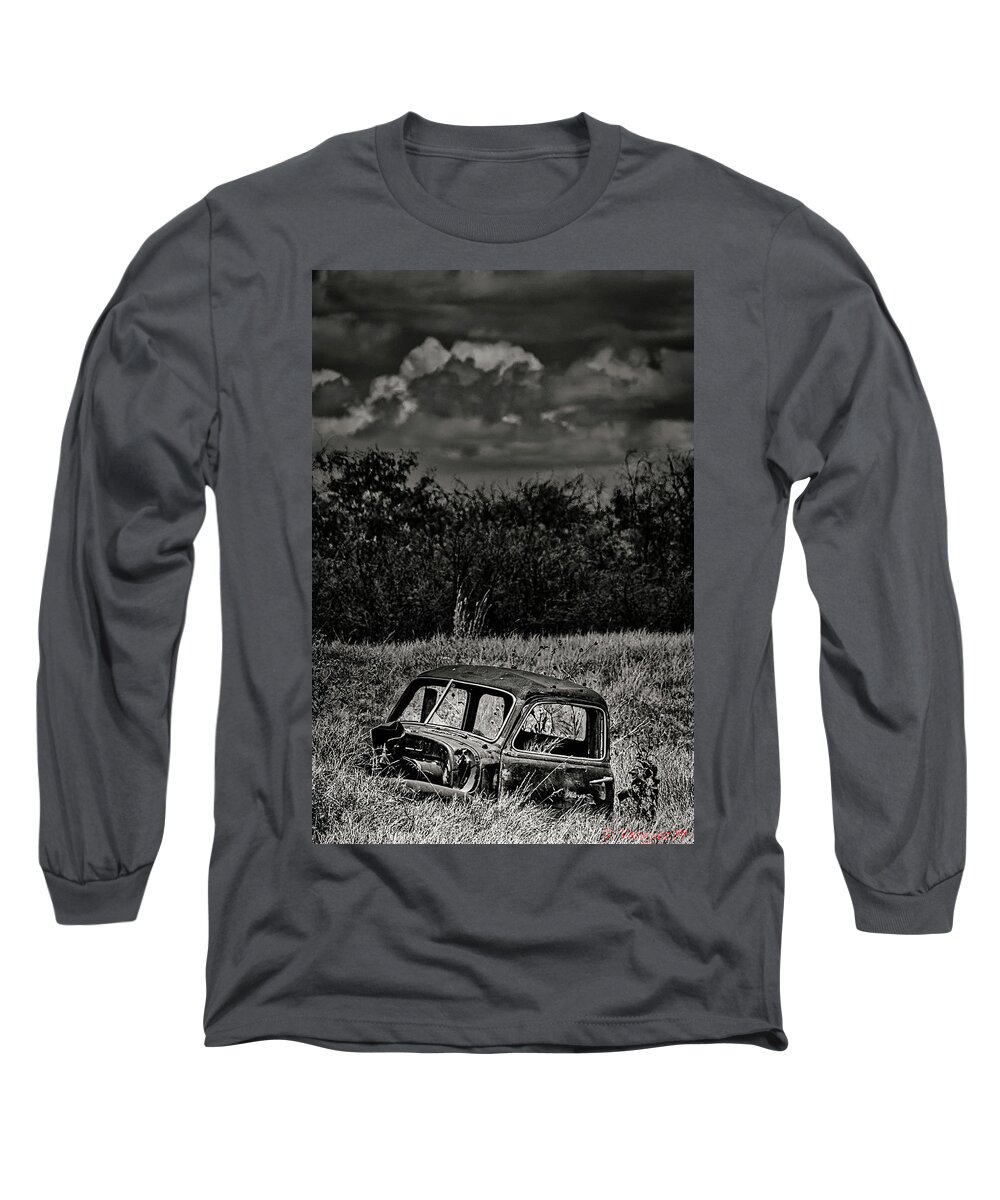 Car Long Sleeve T-Shirt featuring the photograph Old Truck Cab In Field by Rene Vasquez