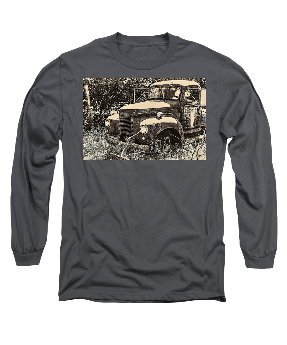 Old Truck Vehicle B&w.sepia Long Sleeve T-Shirt featuring the photograph Old Truck by John Linnemeyer