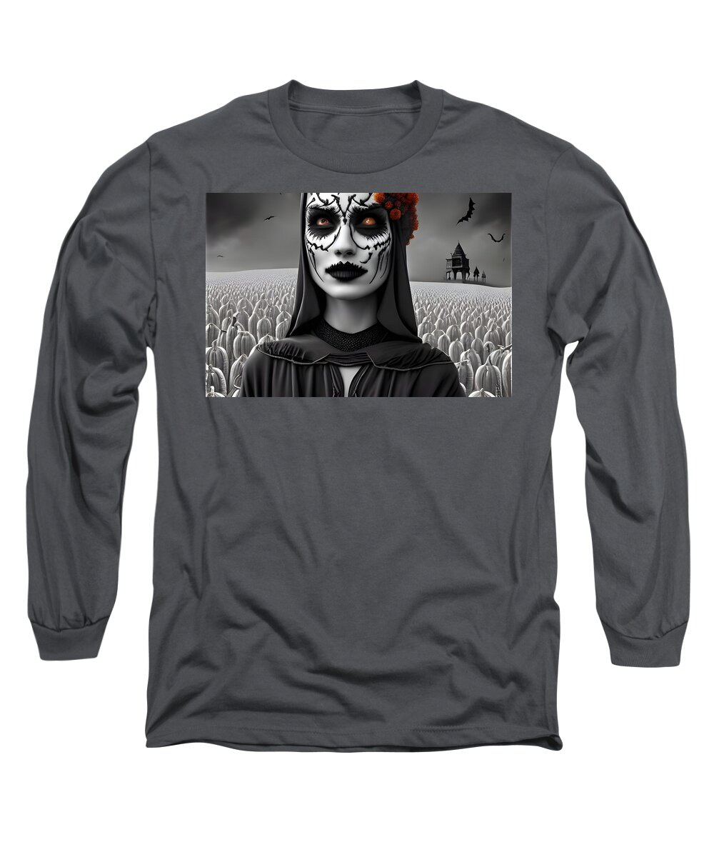 Digital Long Sleeve T-Shirt featuring the digital art One Color Witch by Beverly Read
