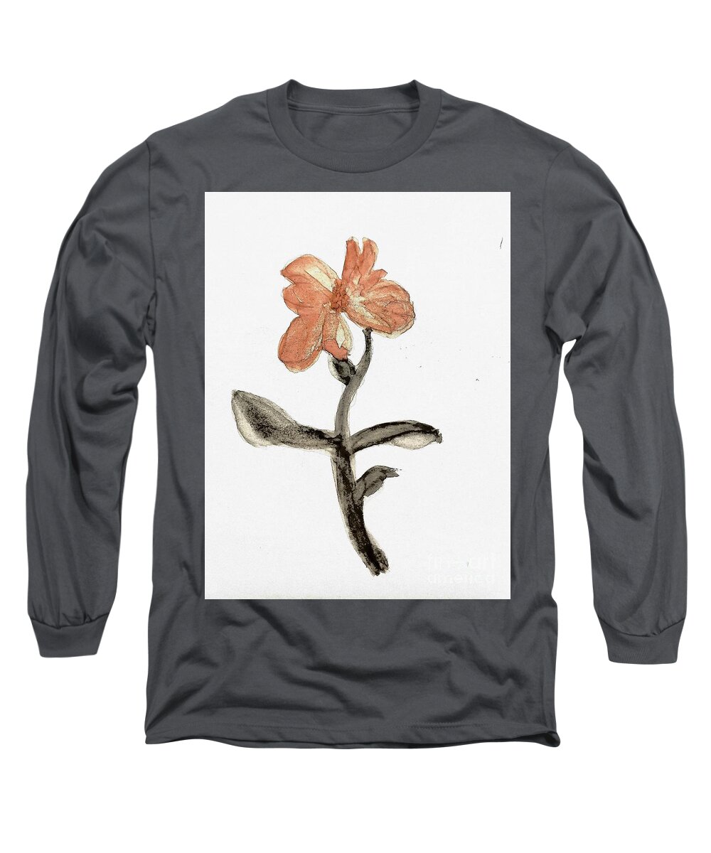 Arms Wide Open To Receive Long Sleeve T-Shirt featuring the painting Orange Flower by Margaret Welsh Willowsilk
