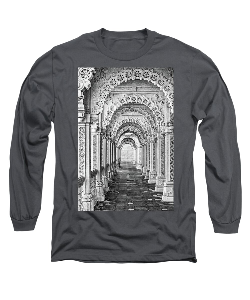 Hindu Temple Long Sleeve T-Shirt featuring the photograph Ornate Marble Arches by Elvira Peretsman
