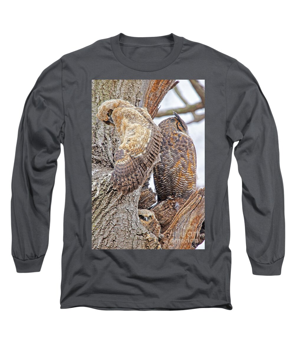 Owlet Long Sleeve T-Shirt featuring the photograph Owlet Wing Stretch by Natural Focal Point Photography
