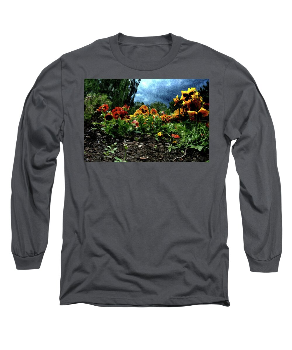 Photo Long Sleeve T-Shirt featuring the mixed media Painted Garden by Anthony M Davis