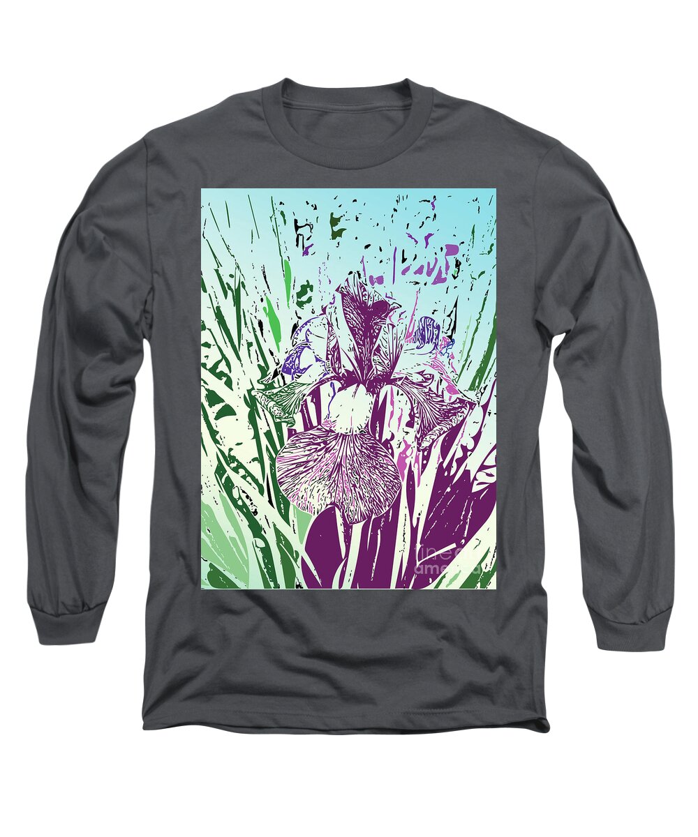 Iris Long Sleeve T-Shirt featuring the digital art Painted Iris by Bentley Davis