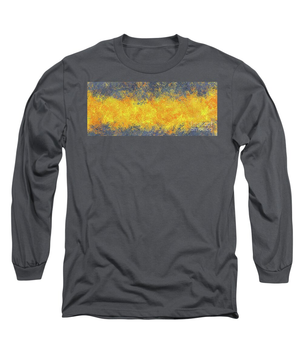 Long Long Sleeve T-Shirt featuring the digital art Panoramic abstract in yellows and blues by Bentley Davis