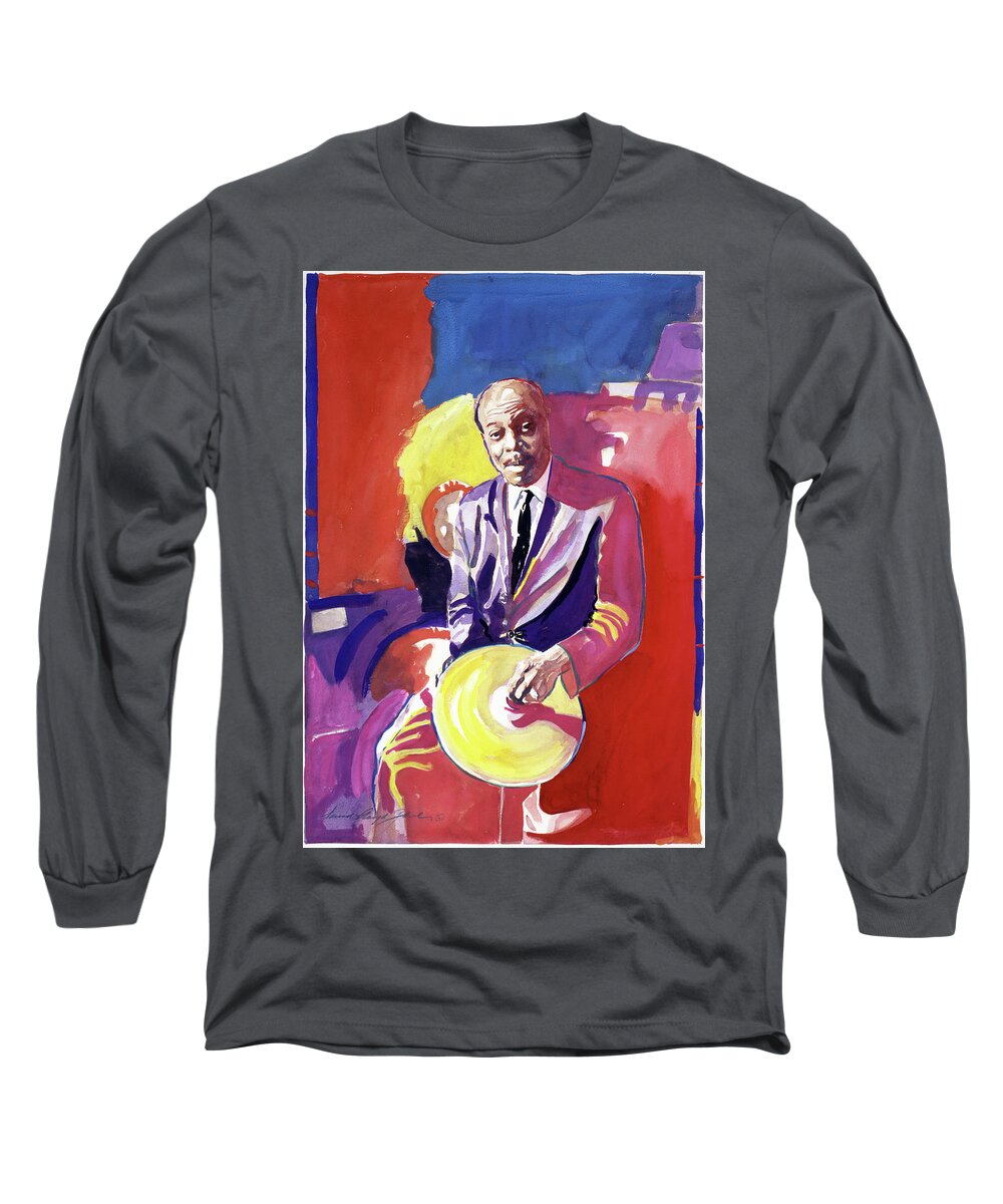 Jazz Long Sleeve T-Shirt featuring the painting Papa Jo Jones by David Lloyd Glover