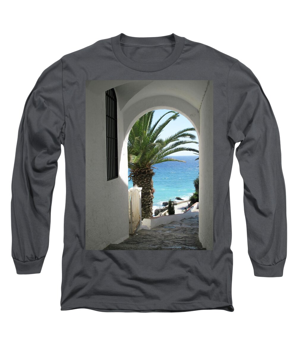 Spain Long Sleeve T-Shirt featuring the digital art Path to the beach in Nerja by Naomi Maya