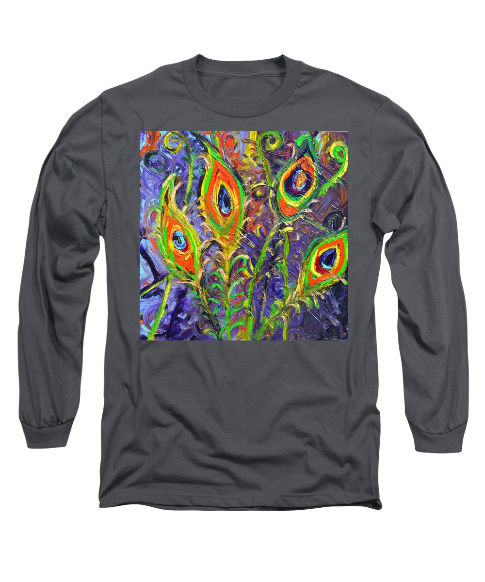 Animal Long Sleeve T-Shirt featuring the painting Peacock Licius by Chiara Magni