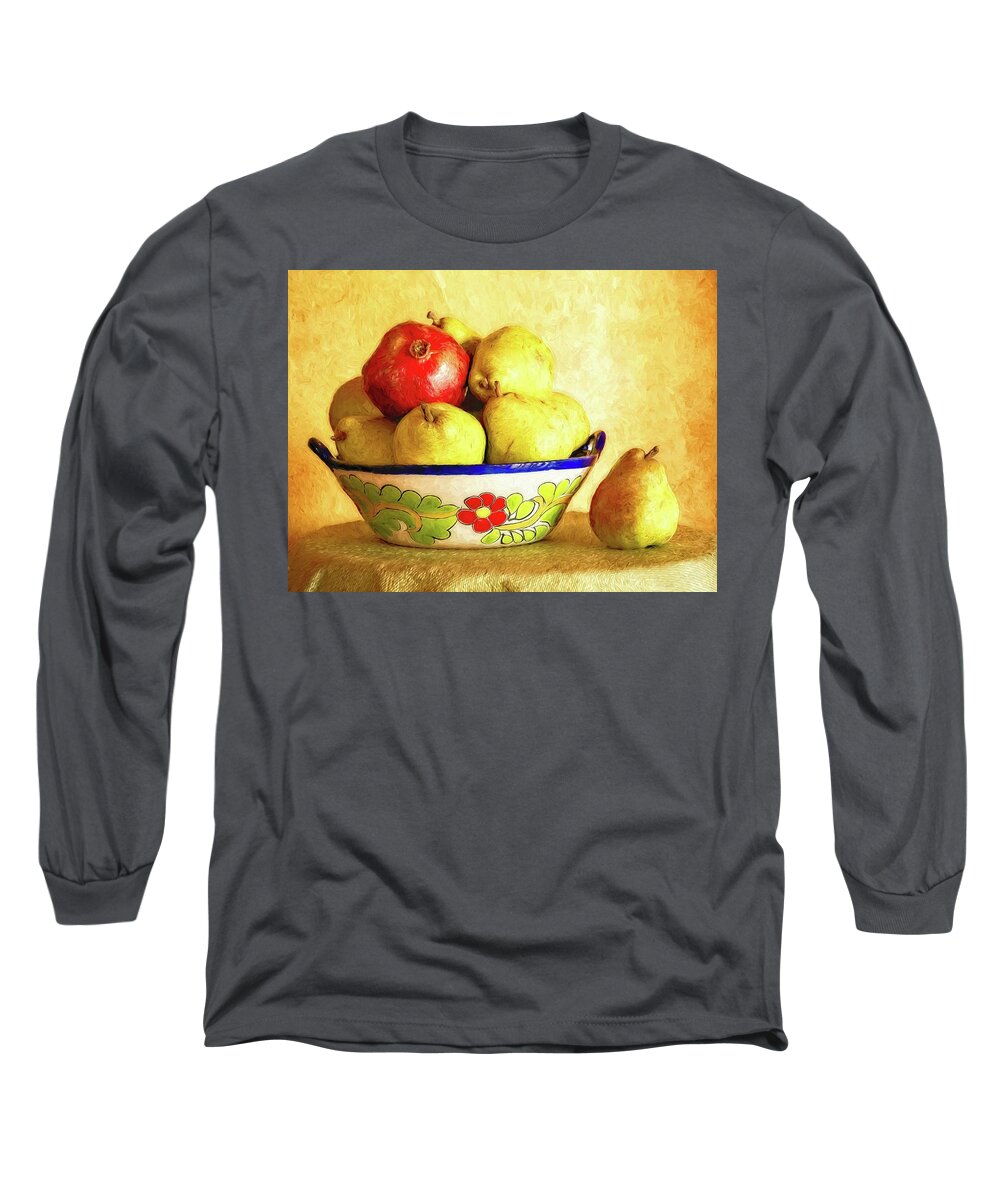 Pears Long Sleeve T-Shirt featuring the photograph Pears and a Pomegranate by Sandra Selle Rodriguez