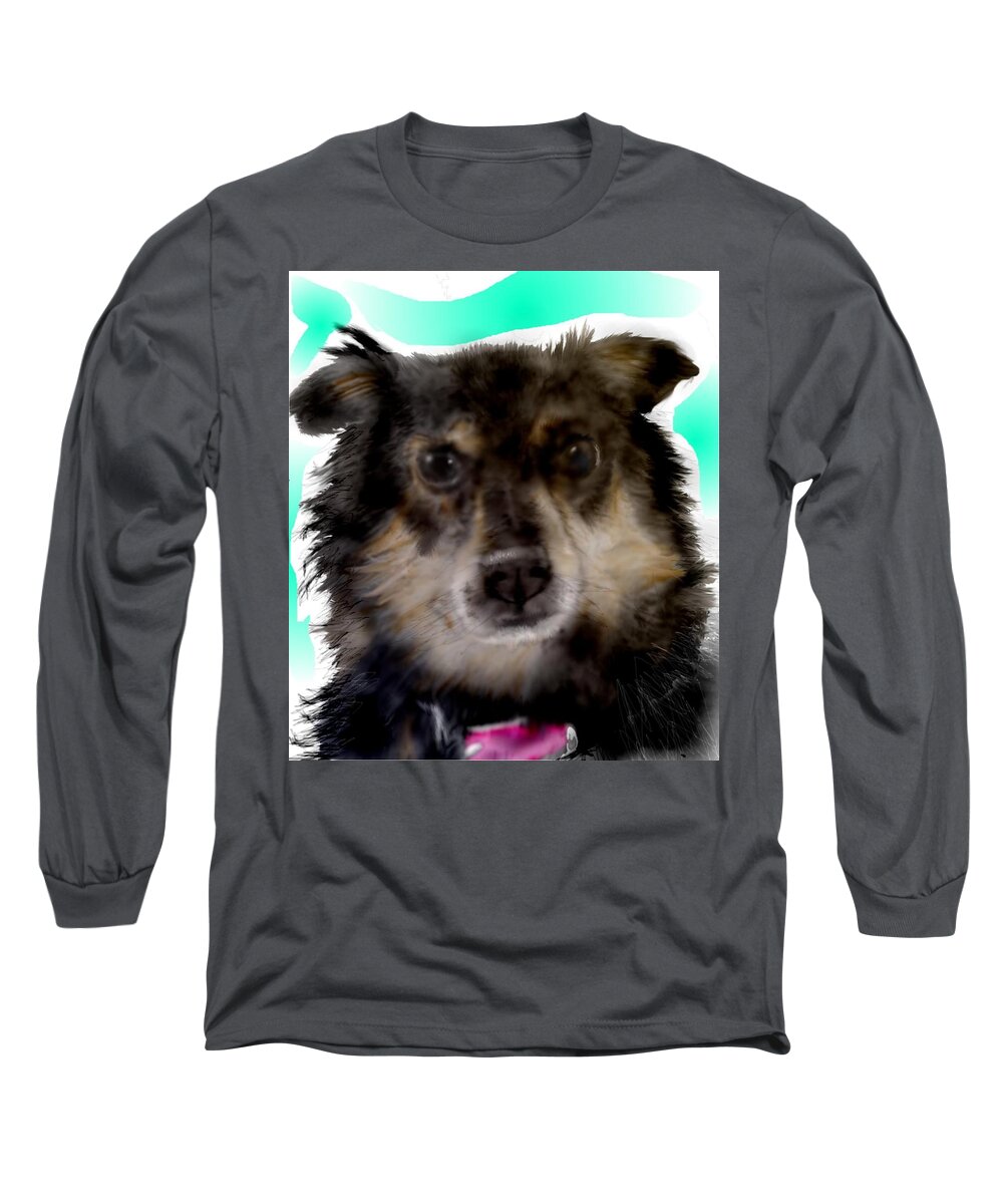Dachshund Aussie Mix Pixie Cute Small Dog Long Sleeve T-Shirt featuring the mixed media Perfect Pixie by Pamela Calhoun