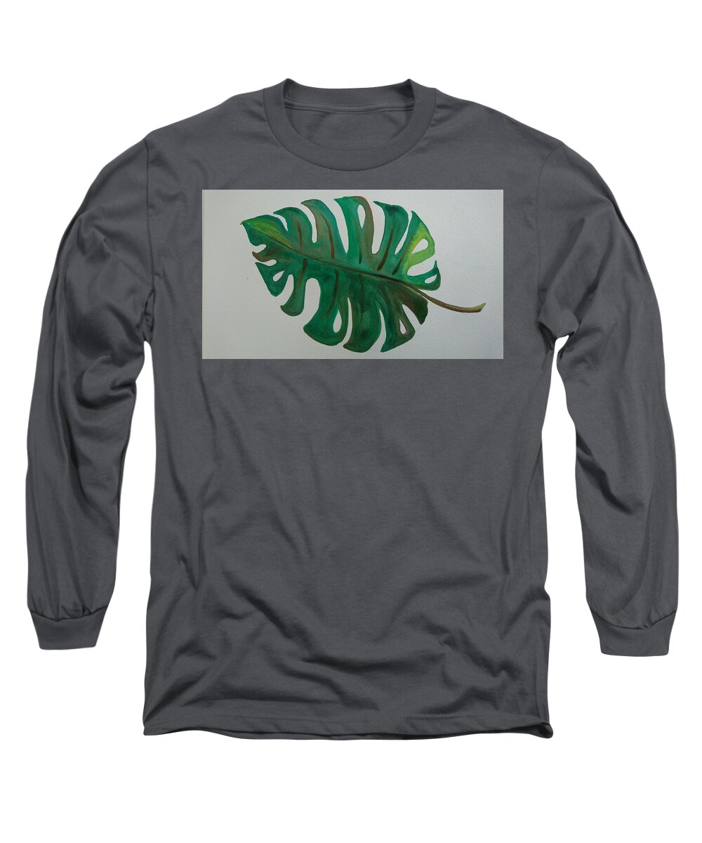 Swisscheeseleaf Long Sleeve T-Shirt featuring the painting Perforate leaf by Faa shie