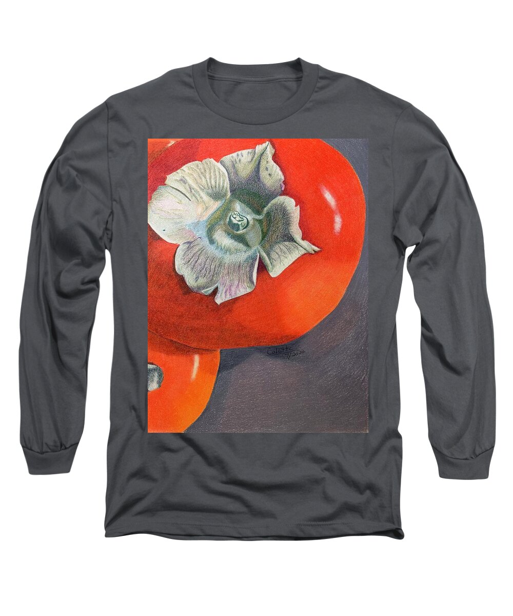 Persimmon Long Sleeve T-Shirt featuring the drawing Persimmons by Colette Lee