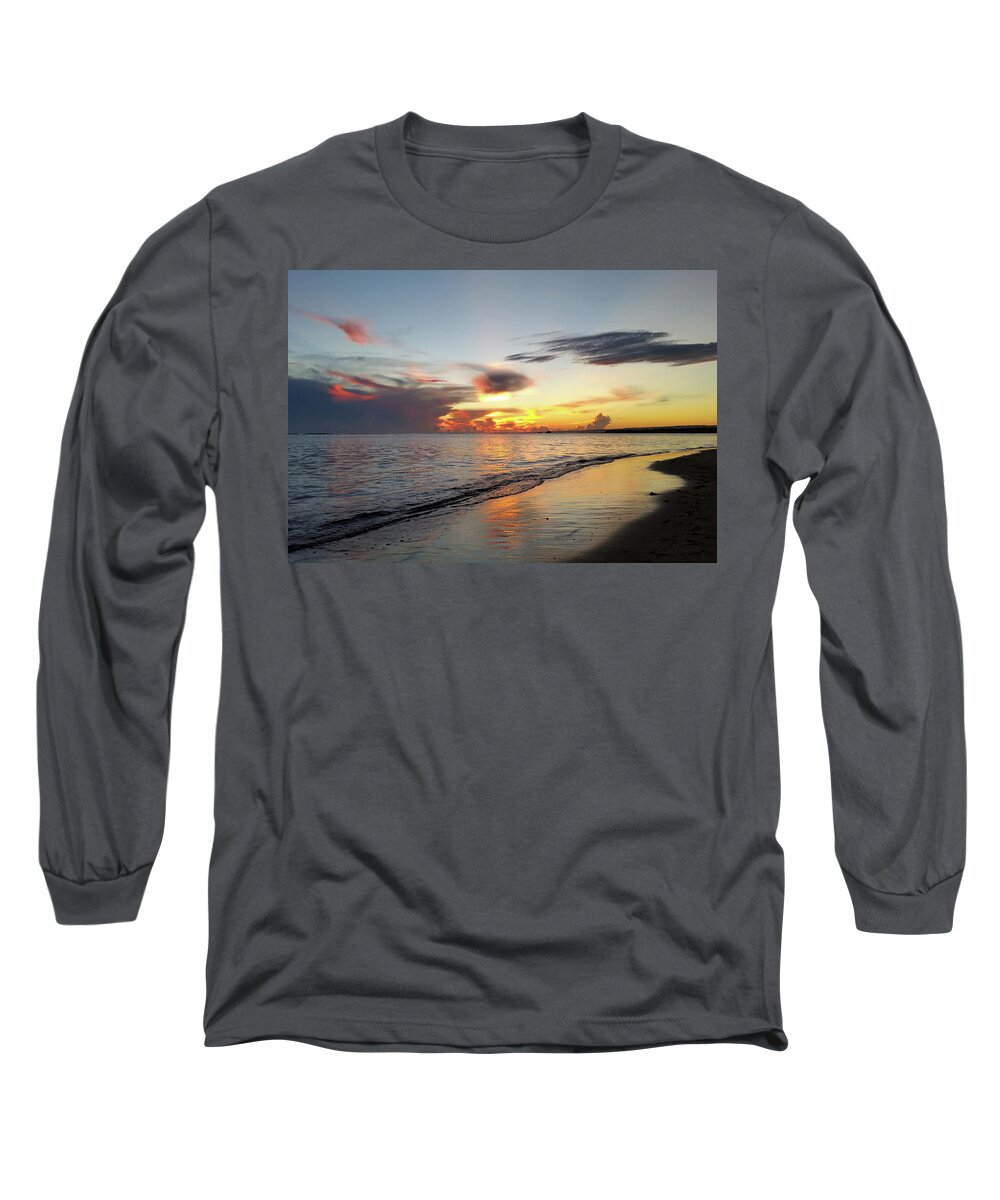Beach Long Sleeve T-Shirt featuring the photograph Photo 109 beach sunset by Lucie Dumas