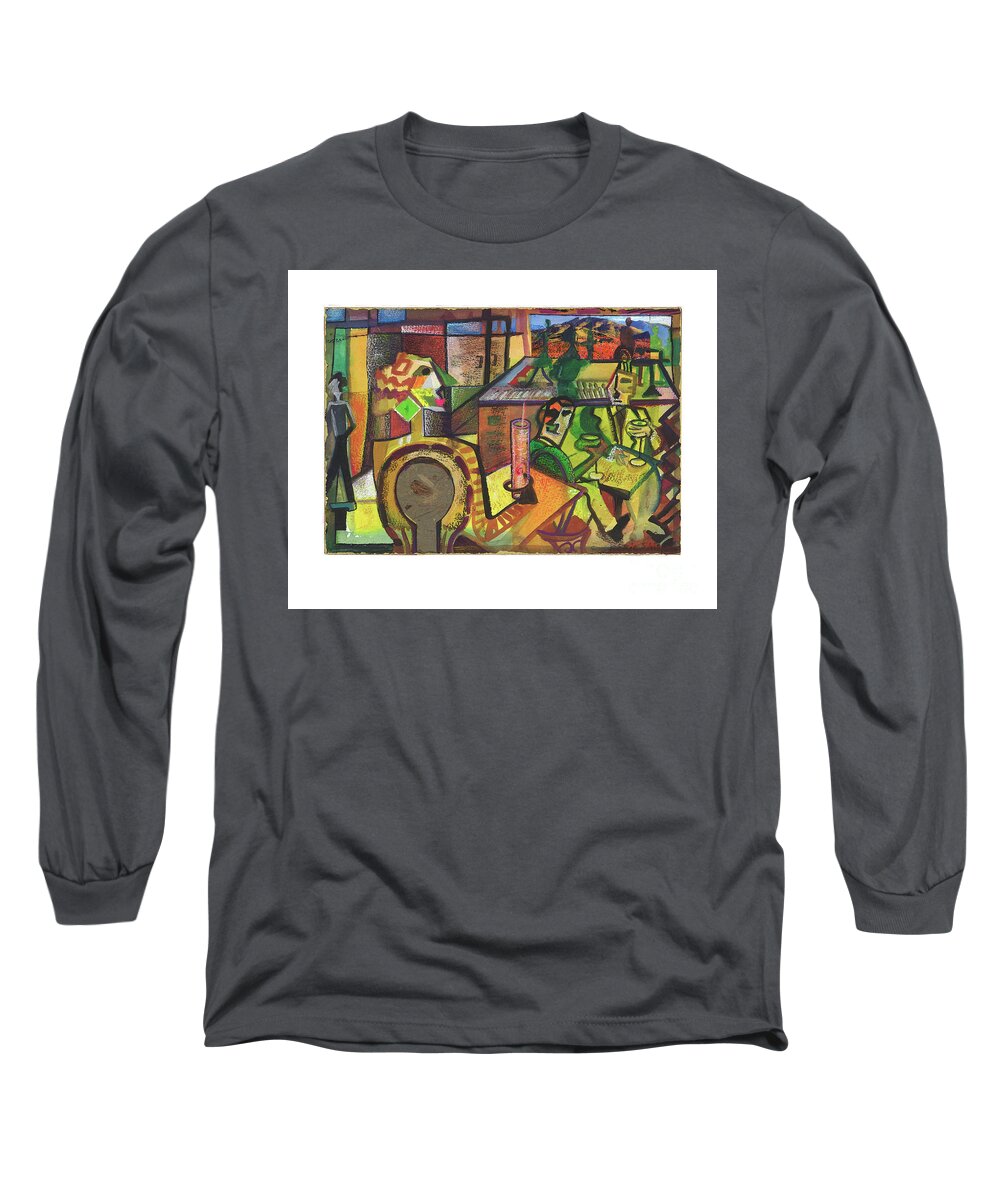 Picsssos Cafe Long Sleeve T-Shirt featuring the painting Picassos Cafe by Cherie Salerno