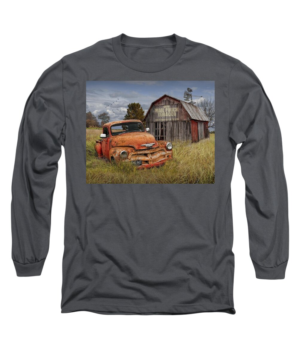 Chevy Long Sleeve T-Shirt featuring the photograph Pickup Truck and Mail Pouch Tobacco Barn by Randall Nyhof