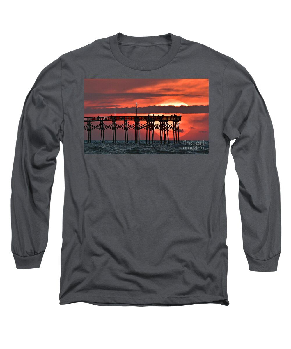 Sunrise Long Sleeve T-Shirt featuring the photograph Pier Fishing by DJA Images