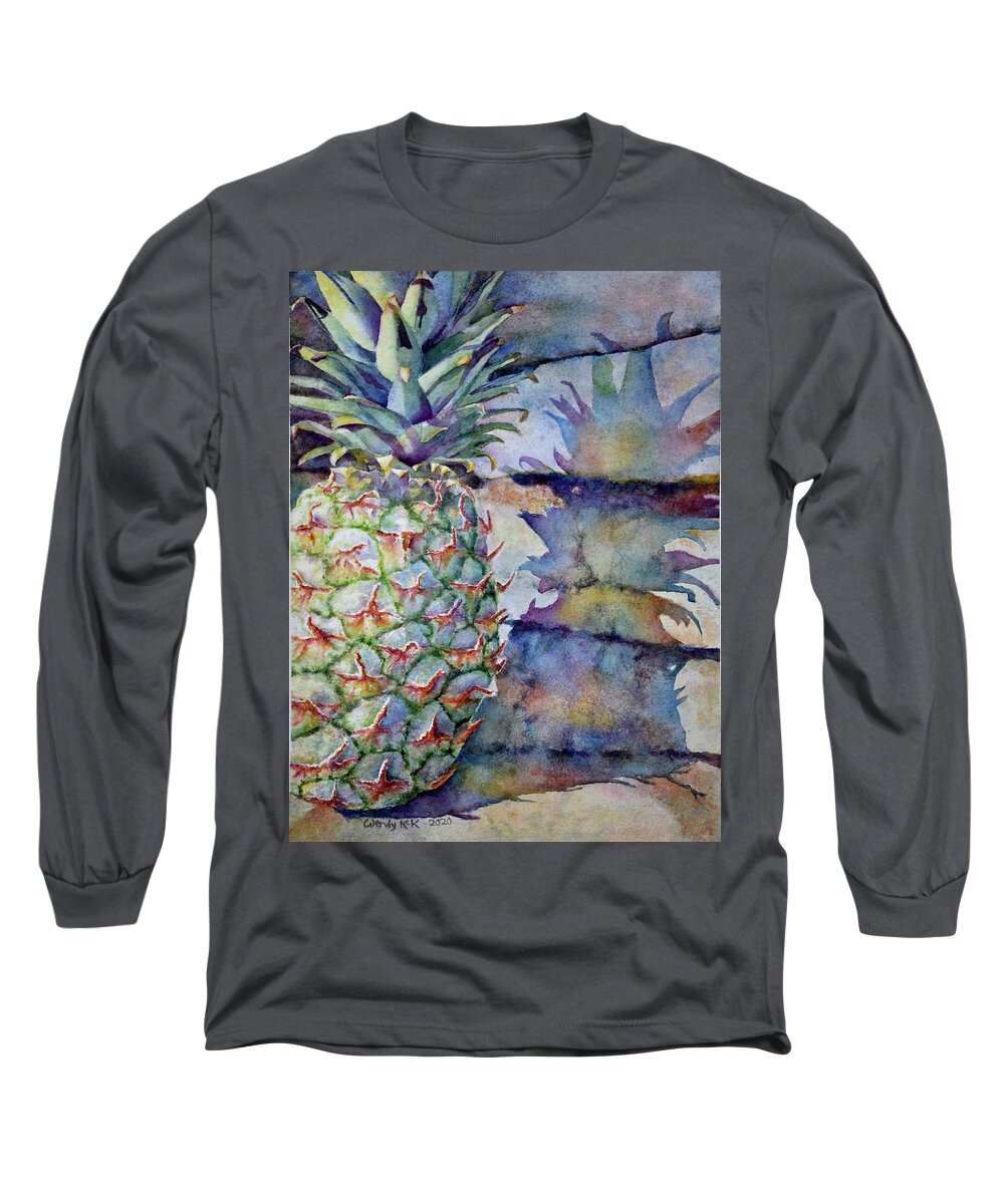 Pineapple Long Sleeve T-Shirt featuring the painting Pineapple and Shadow by Wendy Keeney-Kennicutt