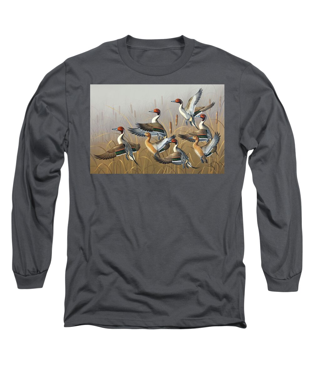 Pintails Long Sleeve T-Shirt featuring the painting Pintails Rising by Guy Crittenden