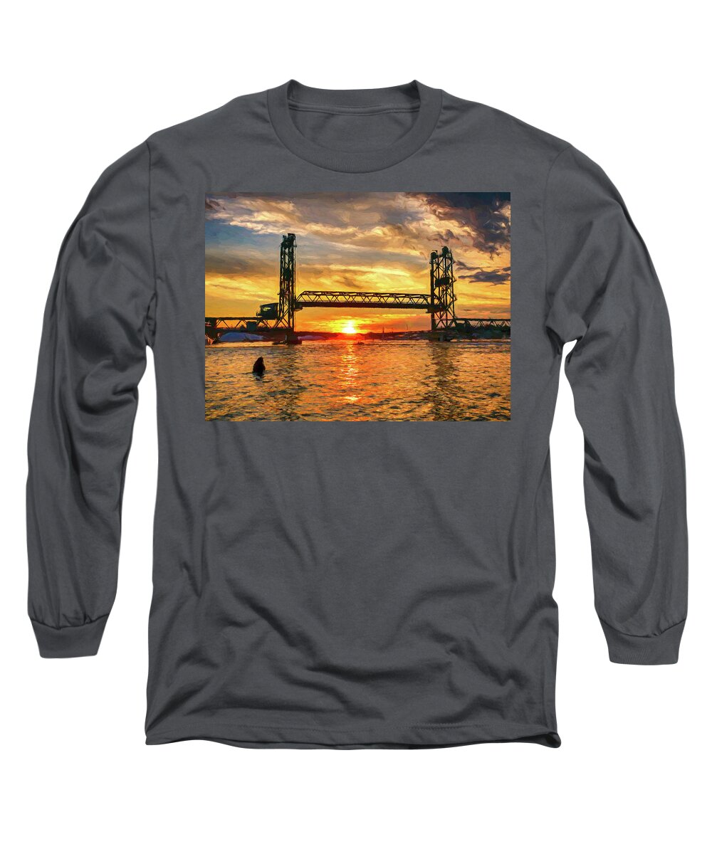 Piscataqua River Sunset Long Sleeve T-Shirt featuring the digital art Piscataqua River Sunset by Deb Bryce