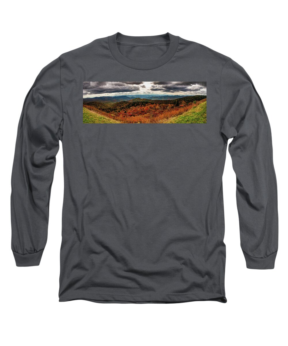 Autumn Long Sleeve T-Shirt featuring the photograph Pisgah Forest Autumn Panorama by Dan Carmichael
