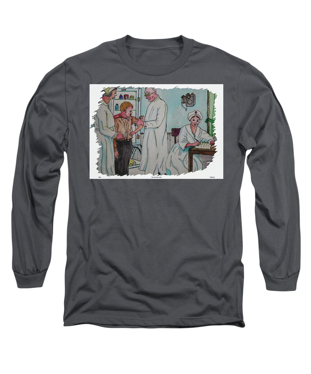 Polio Long Sleeve T-Shirt featuring the painting Polio Vaccinations 1940s by Philip And Robbie Bracco