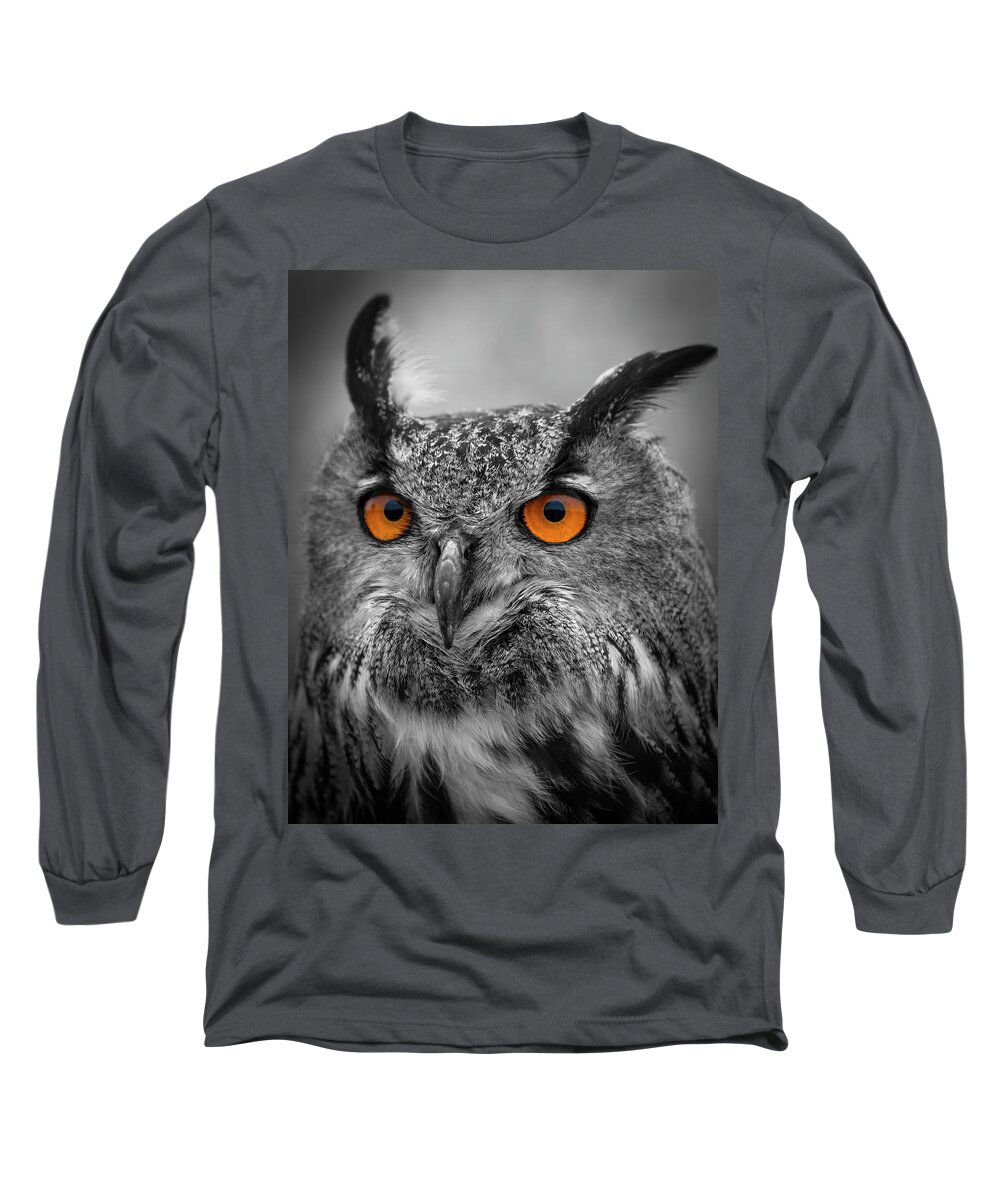 Eagle Owl Long Sleeve T-Shirt featuring the digital art Portrait Of A Eagle Owl by Marjolein Van Middelkoop