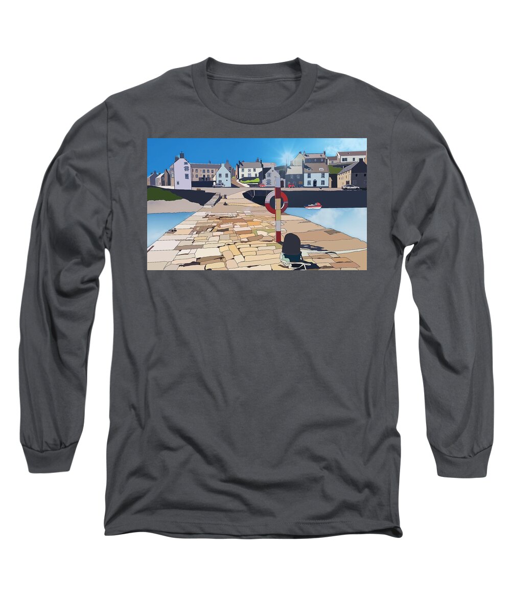 Portsoy Long Sleeve T-Shirt featuring the digital art Portsoy by John Mckenzie