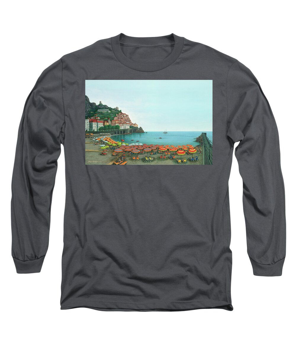 Architectural Landscape Long Sleeve T-Shirt featuring the painting Positano, The Amalfi Coast of Italy by George Lightfoot