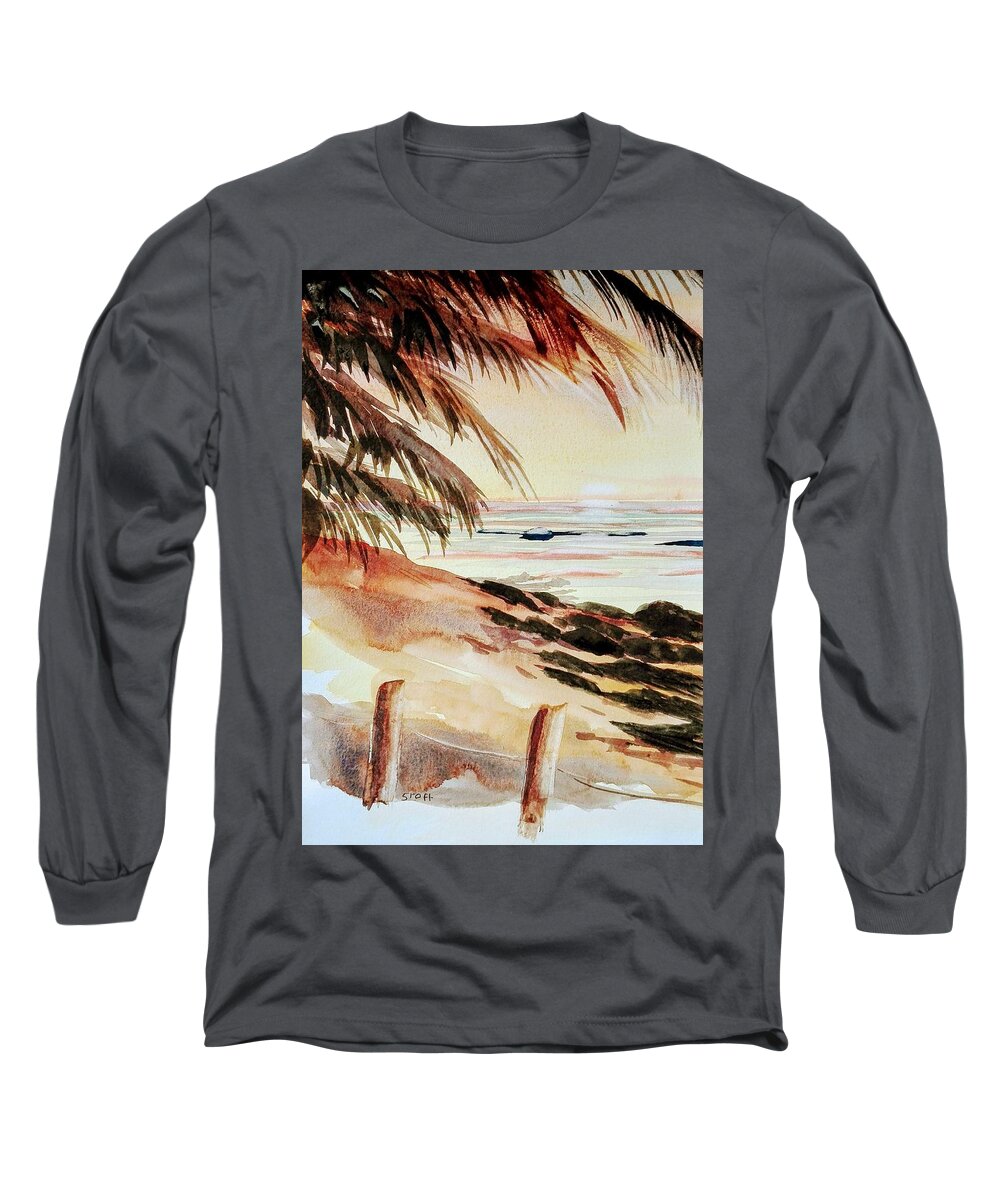 Seascape Long Sleeve T-Shirt featuring the painting Praia Zavial by Sandie Croft